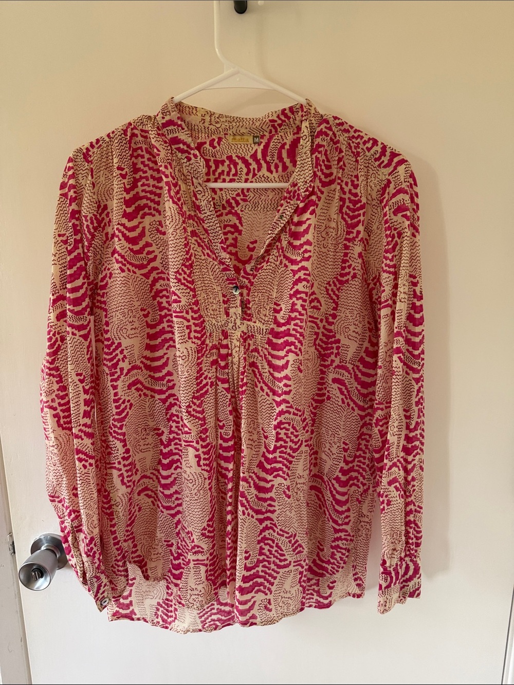 Matta Pink and Cream Printed Long-Sleeve Blouse